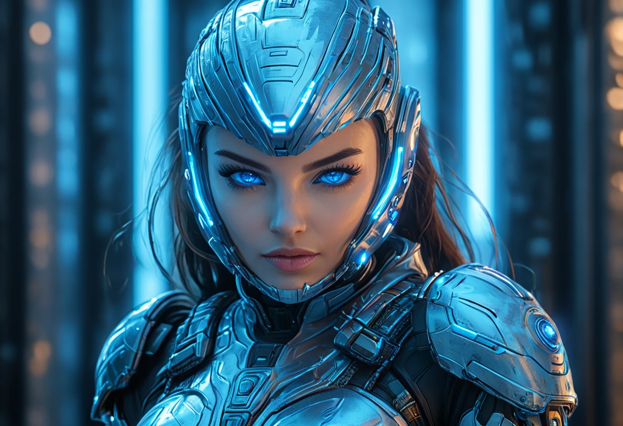 FACE WOMAN powerful armor, sharp look,
Frost, Calls, perfect details, (Best Quality, 4k,
High resolution, masterpiece:1.2), ultra detailed,
realist:
1.37, HDR, studio lighting, vivid colors, (cyberpunk,
Futuristic) style, lcy Blue Color Scheme, dynamic
lighting. MOD ULTRA FACE 8k laser eyes