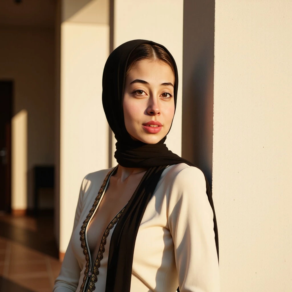 one real persian women, beautiful detailed eyes, beautiful detailed lips, extremely detailed face and skin, white skin, long hair, hijab, looking at camera, intricate jewelry, showing her breast, dramatic lighting, cinematic, serene expression, hyper realistic, photorealistic, 8k, high resolution, masterpiece, (best quality:1.2), (photorealistic:1.37), ultra-detailed, cinematic lighting, warm color palette, dramatic shadows, elegant, majestic, regal,8k
