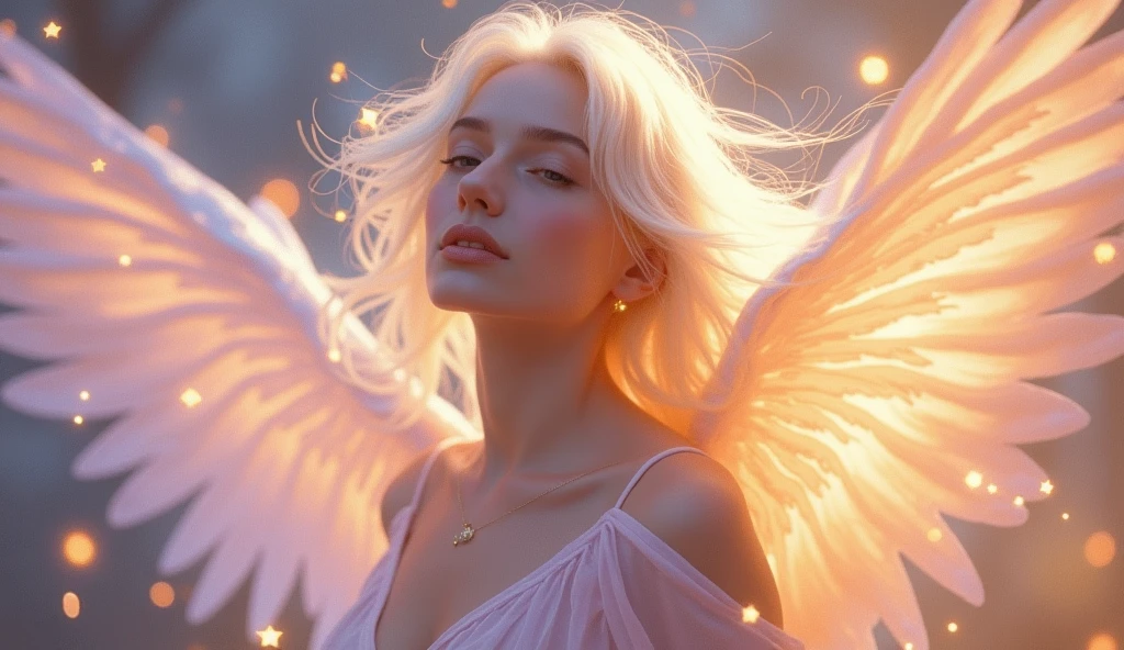 (Highest quality,High resolution,masterpiece:1.2),Very detailed,(Realistic,Realistic,Realistic:1.37),(Highest quality,High resolution), Space Goddess, A beautiful angel watching over the universe,(Perfectly toned body:1. 4), Glowing golden eyes, Long eyelashes, Luscious golden hair, Breathtakingly beautiful (Perfect Nude, Moisturized Skin, Perfect breasts, Beautiful areola and nipples: 1. 4), Angel Halo, Slightly large angel wings, Nebula and galaxy space background, Soft and calming colors, Faintly drifting stardust, Bright and atmospheric lighting, A transcendent, otherworldly atmosphere, (Browsing Caution: 1.4).