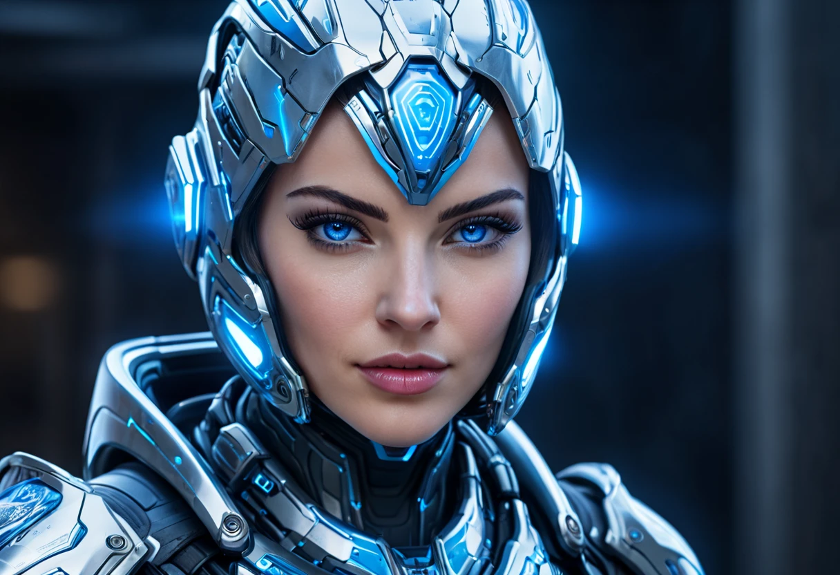 FACE WOMAN powerful armor, sharp look,
Frost, Calls, perfect details, (Best Quality, 4k,
High resolution, masterpiece:1.2), ultra detailed,
realist:
1.37, HDR, studio lighting, vivid colors, (cyberpunk,
Futuristic) style, lcy Blue Color Scheme, dynamic
lighting. MOD ULTRA FACE 8k laser eyes