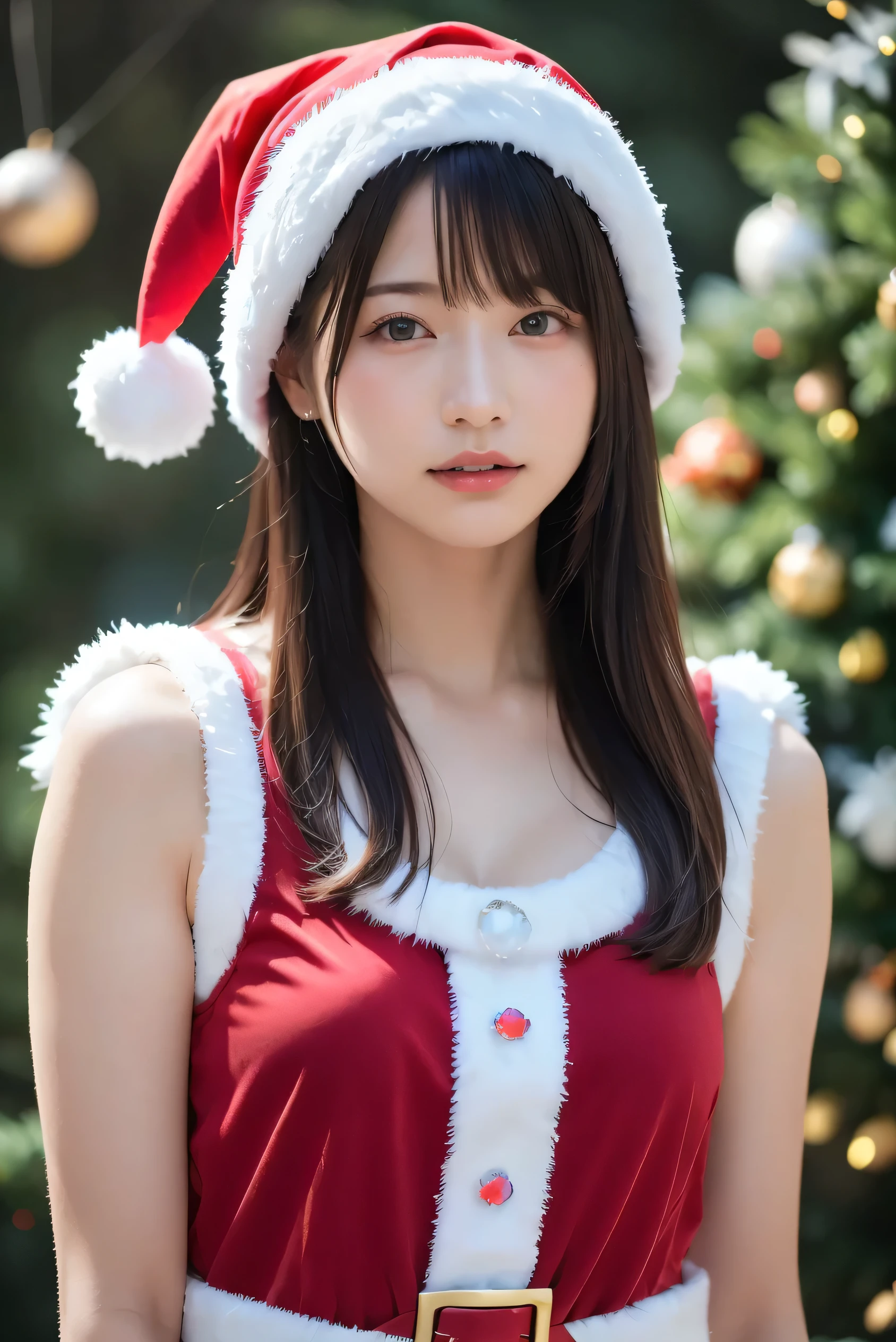 8k,  RAW photo, top quality ,  High Definition :1.1), (超 realistic な:1.4),( realistic ,  realistic :1.3),Japanese Beauty、((opal crystal opalescent マイクロビキニ、opal crystal opalescent 、 Santa Costume ))、(( upper body:1.3)), Christmas、 Christmasツリー、 Christmasプレゼント