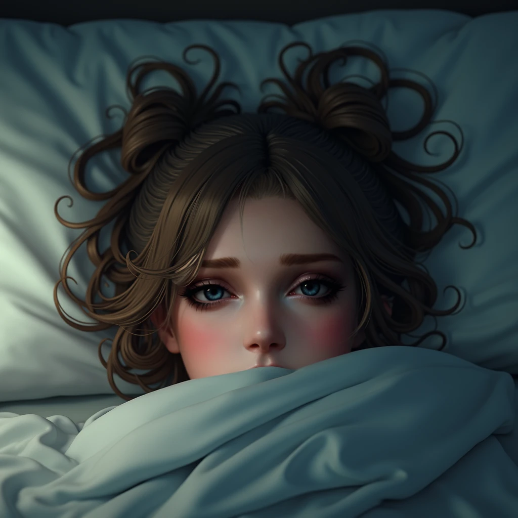 There's a cute girl lying on a bed with a green blanket, The illustration is a high-definition illustration in 4K resolution with highly detailed facial features and cartoon-style visuals.