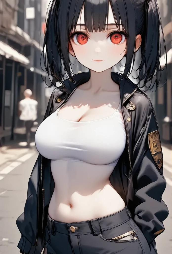 (NSFW:1.5)、 One girl \(cute, Cute,Charming,Charmingな, seductive , Evil Smiles , smirking ,  open mouse over P,tooth, black hair, long hair,Twin tail hair,青 white skin,  white skin,  red eyes,  short hair jacket with shining eyes ,Very large eyes, Big Breasts ,  Perky Breasts  , ((Completely naked))、Fluffy black cat ears, spiral eyes, bang, pocket\),background\(outside, Noisy city, Backstreet,  narrow street ,  from behind , At night\), 3d rendering , portrait, bust up,from below, close-up girl、((( detailed vagina )))、(((Love juice)))、(((sweat))),((( masturbation)))、Nipples