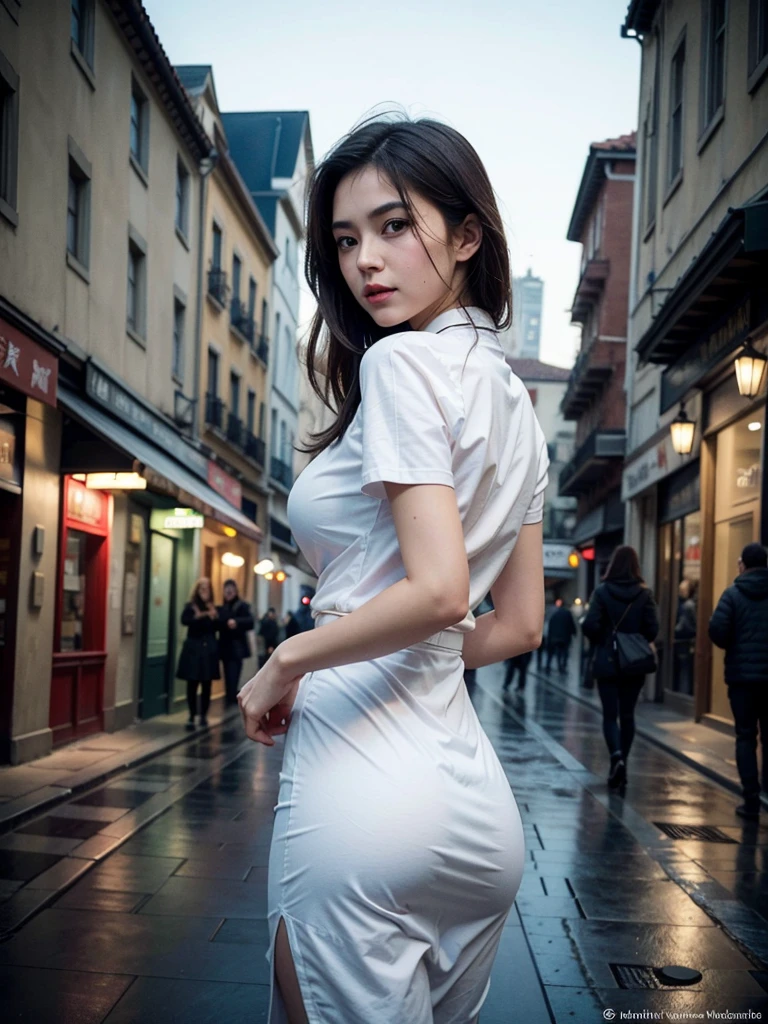 1 female、Korean、Korean、Cyberpunk Suit、Latex miniskirt, Smooth Rubber、Tight suit、Chest Chuck、Intricate details、high quality、(Deluxe:1.4)、Look at me、Ultra-Real 8K、perfectionな顔、perfection、clean、masterpiece、Professional artwork、Famous works、perfectionな顔、Beautiful expression、Beautiful Eyes、Short black hair、High heels、Wet Hair、Very large breasts、Best image quality、Natural background、(Focus on the chest)、No pants, (RAW Photos:1.2)、最high quality、white, Beautiful detailed girl、Tight Water Suit、Latex Sweatsuit, Laughter、Highly detailed eyes and face、Beautiful and fine details、Large file size、High resolution、High resolution、8k wallpaper details、Highly detailed Ticker uniform 8K wallpaper、Light on the face、Cinema Lighting、18-year-old girl、Sexy pose、(Photorealism:1.4)、Awareness-raising、Surrealism、 From below、Super Detail、masterpiece