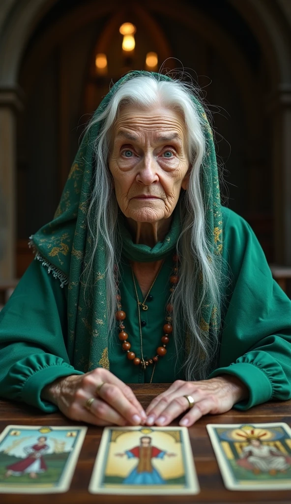 A cinematic photo of an elderly woman with wisdom and mystique reading ...