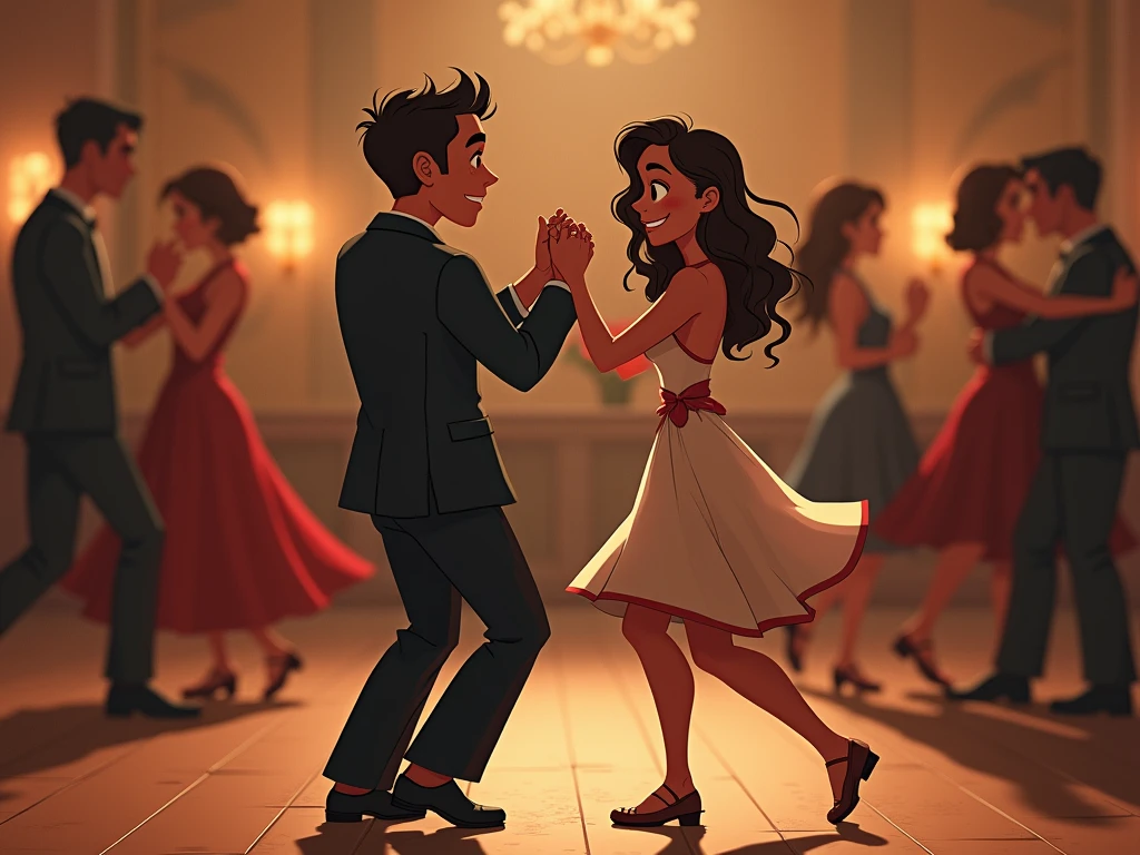 Pixar. Couple at an electronic music party having fun and drinking.