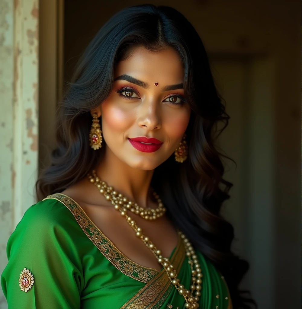 Portrait of A confident-looking indian princess from kamasutra with long flowing hair, hazel eyes, without flowing capes, Cleopatra fabric with laces, c-cup breasts, sitting in grass, water background, bokeh, perfect composition, hyperrealistic, super detailed, 8k, high quality, trending art, trending on artstation, sharp focus, nude studio photo, intricate details, highly detailed, art by greg rutkowski
