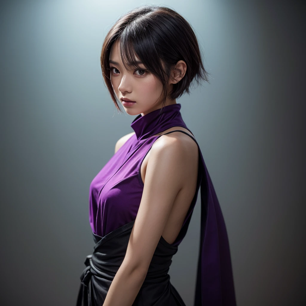 (masterpiece, best quality:1.4), (kicking:1.2), 1girl, solo, (european youth:1), lady nagant, boku no hero academia, (purple hair), (multicolored hair), (purple eyes), black dress, sleeveless, breasts, belt, medium breasts, city park, looking at viewer, beautifull smile, beautiful face, highly detailed face, highly detailed eyes, highly detailed skin, skin pores, subsurface scattering, realistic pupils, full face blush, full lips, detailed background, depth of field, volumetric lighting, sharp focus, absurdres, realistic proportions, good anatomy, (realistic, hyperrealistic:1.4), 16k hdr,
