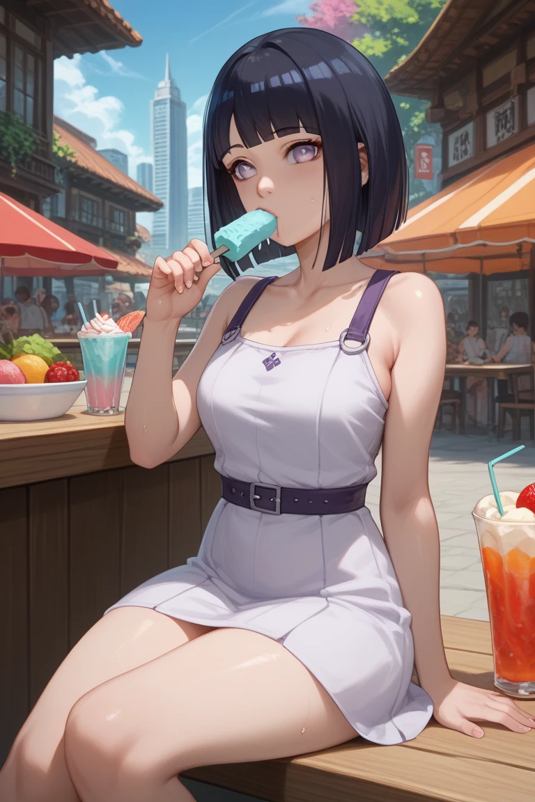 a beautiful woman hinata hyuga sitting an d eating ice creams mealting to her big bre ast outdoors urban city future sexy dress s weating showing big as horny faces in mi ni skrit sexy pose sweating mini skrit sexy legs seductive 