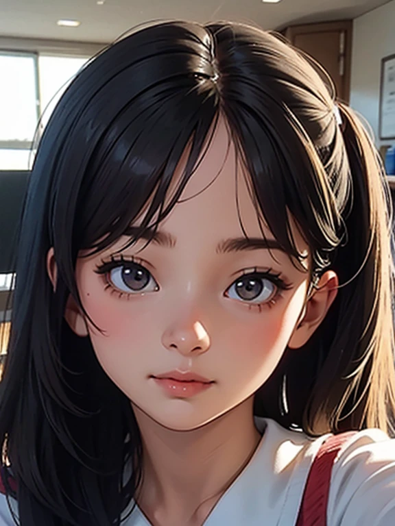 High resolution, Highest quality, super high quality, Very detailed, Cinema Lighting、living room、uniform、Embarrassing、Sweaty、Sweat、Eyes from below、Girl seen from the floor、Low - Angle、 See through、