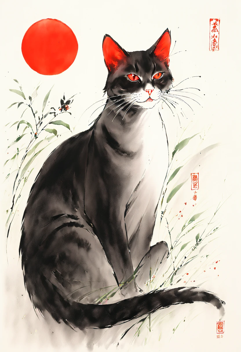 cat, red sun,