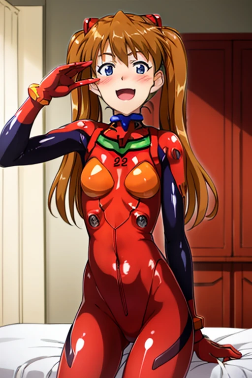 (( top quality )), ((masterpiece)), (be familiar with),  perfect face, indoor, bedroom,  Watching Viewers ,
One woman,  Soryu Asuka Langley,
 open mouth,  ecstatic expression beside the piano, blush, smile,
 small tits,  flat chest, Young girl, Lori,  s,  girl,
 long hair,  twin tails,
Leg spread,