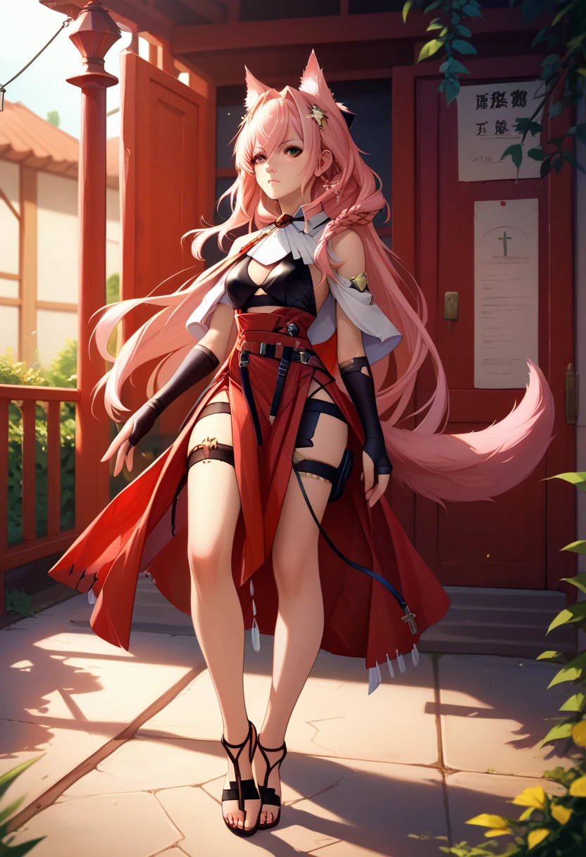 1 girl anime in a dress, pink hair, cushart krenz key art feminine, portrait knights of zodiac girl, detailed key anime art, high detailed official artwork, detailed digital anime art, trending on artstation pixiv, 2. 5 d cgi anime fantasy artwork, detailed anime character art, alluring elf princess knight, astri lohne, smile, Full body