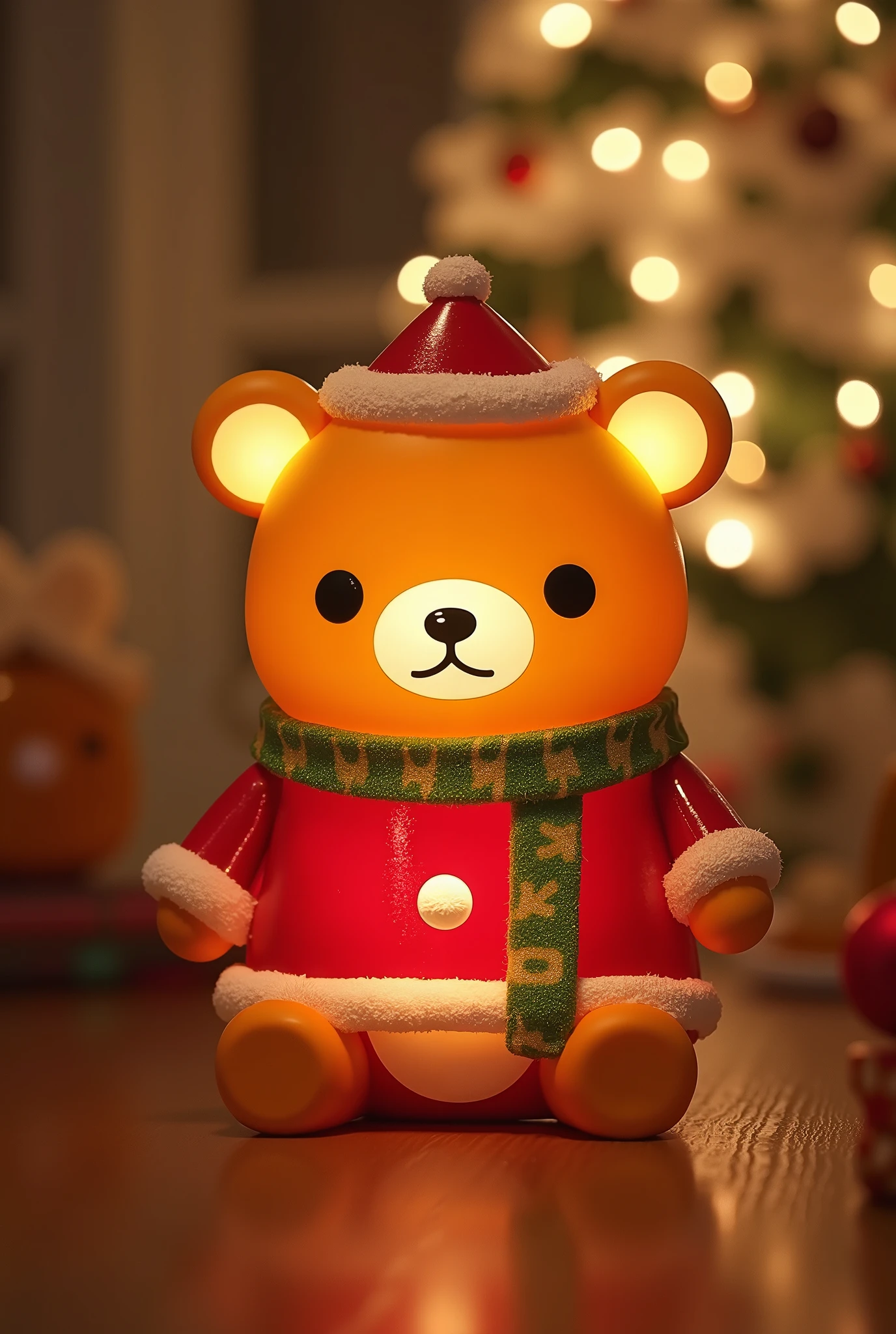 (masterpiece:1.2,Exceptional Quality,Mirror-like, cinematic experience ),8k,(wallpaper),( ray tracing to Christmas),(Christmas Decorated Interior ),( Rilakkuma Style Indirect Lighting Device Wearing Christmas Costumes:2.0),( light up:2.0),(Warm Light:2.0),(Healing:2.0), Very simple design ,(From below:2.0)