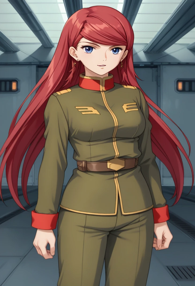 score_9, score_8_ up, score_7_ up, score_6_ up, score_5_ up, score_4_ up,  Source_Anime,  twin blade , Red Hair,  long hair, Shirley Ramsay,Green military uniform