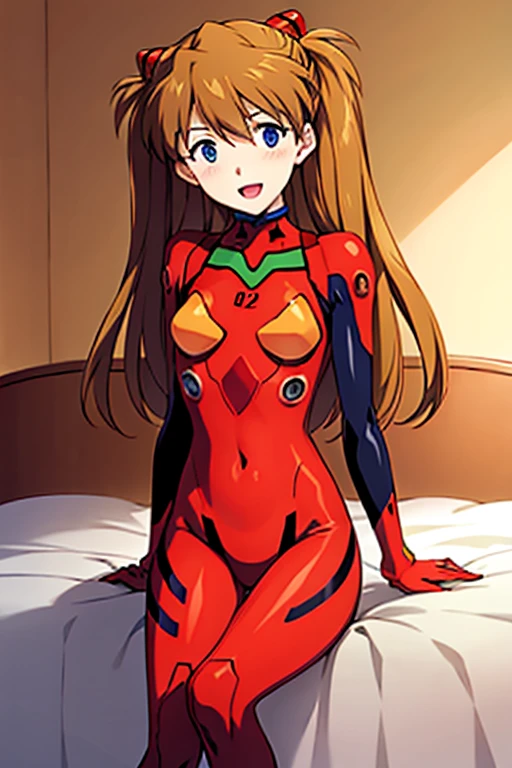 (( top quality )), ((masterpiece)), (be familiar with),  perfect face, indoor, bedroom,  Watching Viewers ,
One woman,  Soryu Asuka Langley,
 open mouth,  ecstatic expression beside the piano, blush, smile,
 small tits,  flat chest, Young girl, Lori,  s,  girl,
 long hair,  twin tails,
Leg spread,