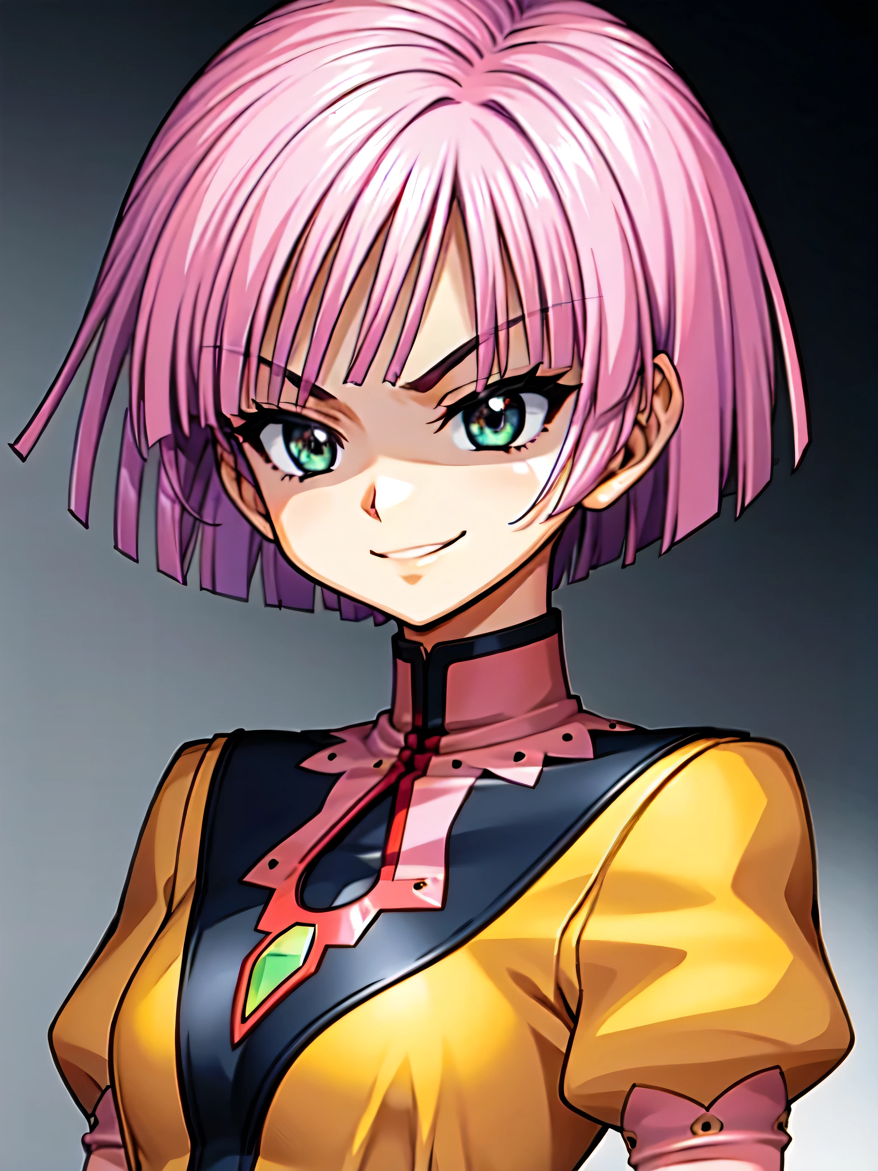 (Highest_4K quality, 8k, high definition , masterpiece: 1.2), Super details,from_Down,(_ screen capture),( One Girl ,alone),, Bob short hair ,,, viewers of the pin, upper body,,,,,,,( Details), , , High Quality , 非常に Detailsな, perfect face,,shaded face (Eyes in the Shadows),too evil smirk,yellow clothes
