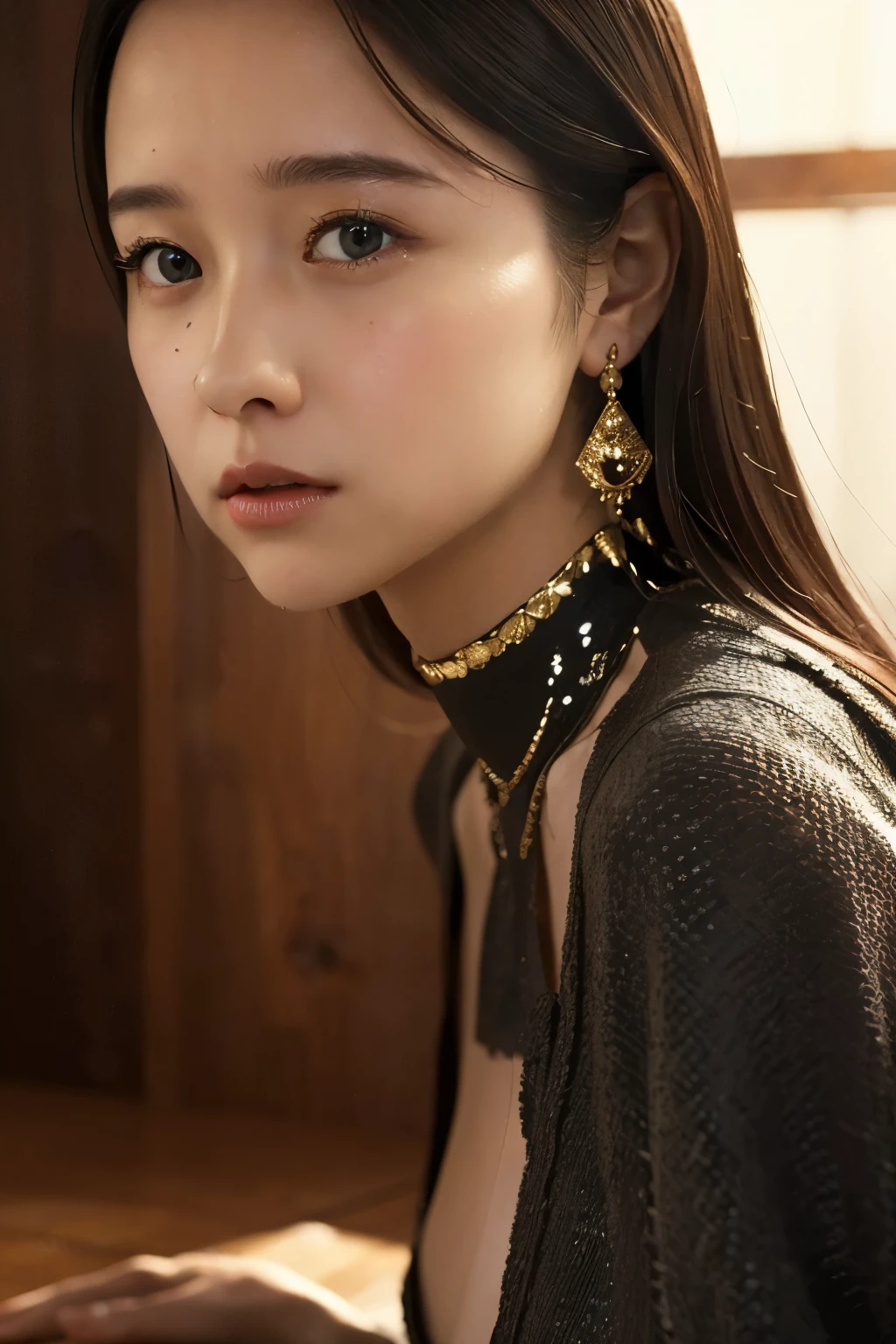 (((masterpiece、 top quality 、 very detailed、 ARTISTIC BALANCE OF LIGHT AND SHADOW )))、( surreal)、( upper body、Watery eyes)、( high definition CG illustration)、( Very Delicate and Beautiful )、Realistic Quality、 capture realistic depictions 、 realistic texture 、 realistic texture 、 realism 、Absolute rules、最高masterpieceのバランス、 THE MOST BEAUTIFUL COMPOSITION OF WOMEN 、Realistic creation and expression、