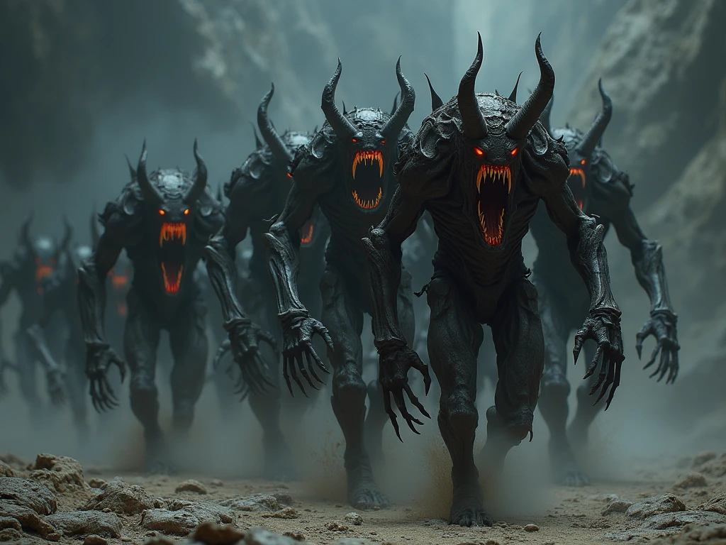 (3D rendering:3.1) in (medium full shot:3.1) of lot of 5characters from a movie for (the undead horde surges across the desert, leaving a trail of chaos and destruction in their wake. a space creature appears with red eyes glowing with an eerie light and its mouth twisted into a grotesque snarl:2.5), inspired by Zdzislaw Beksinski and Hans Bellmer art, (with Creepy, Sci-Fi, Fantasy and Horror:2.9) retro sci fi, Horror movie, very detailed body, moody, epic, shot on Kodak Vision3, (intricate details:2.4), (hyperdetailed:3.1), (8k resolution:3.1), (high detailed:4.1), lot of detailed, high quality, soft (cinematic:3.3) light, dramatic atmosphere, atmospheric pespective, (impactful art:2.8), rich colors, (3D rendering:3.1)