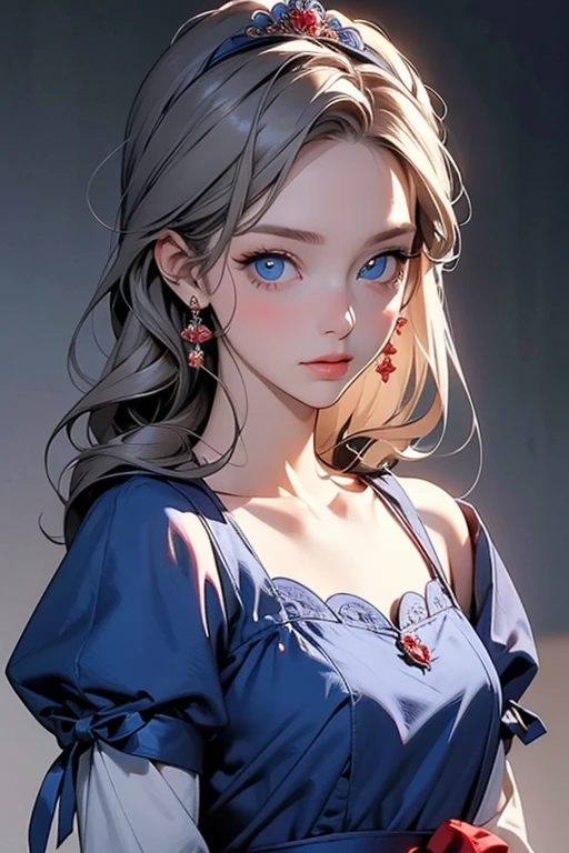 Carolina Herrera (Carolina Herrera) style【Gorgeous fashion designer】-,Casey Baugh 1girl style,Character concept design,Upper Body,(Clear Clay Painting:1.2),Cool colors,Dark background,Blue vibe,Stereo感,(real, realistic, Stereo:1.43)