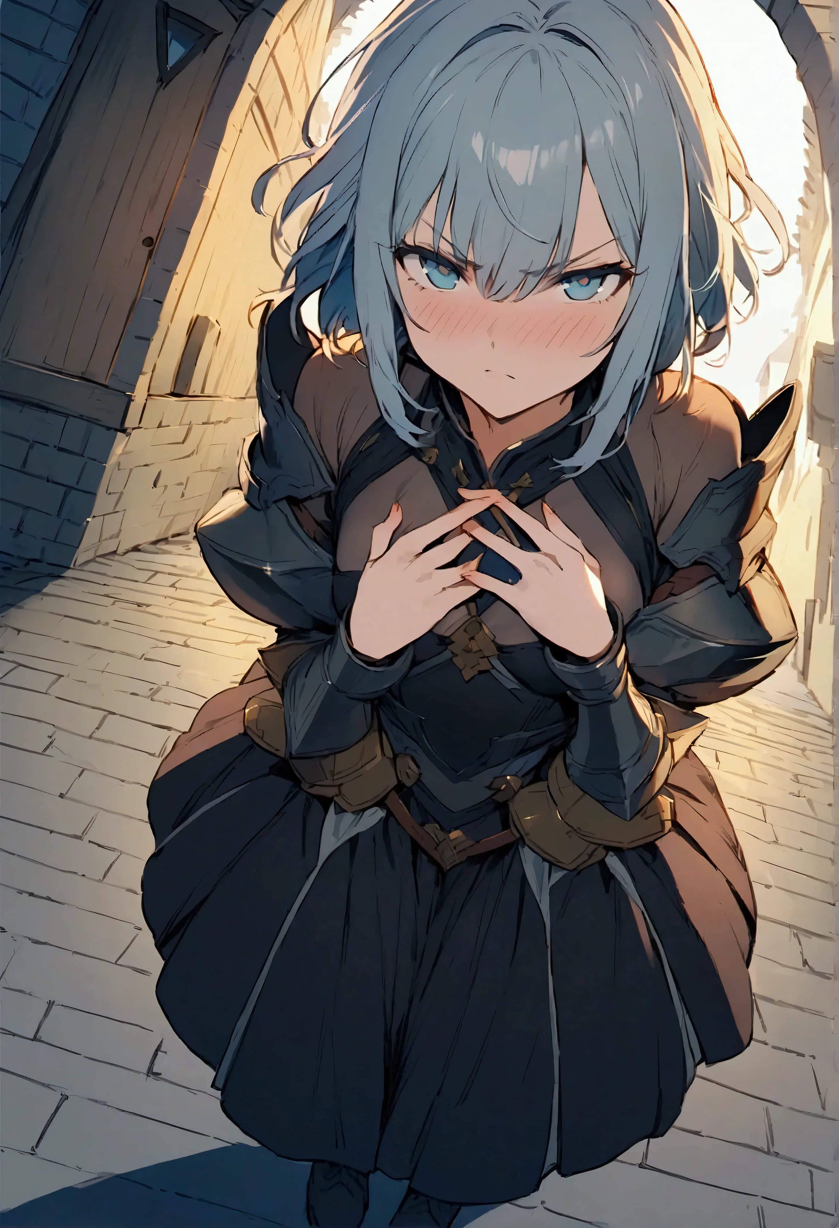 score_9, score_8_superior, score_7_superior, sauce_anime,
shadowbeta, beta, short hair, blue eyes, Braiding, Grey Hair, Painful expression,
gloves, Cleavage, armor, Clothing cutouts, Cleavage cutout,Tied up with rope,gag,Lying down,Struggling,