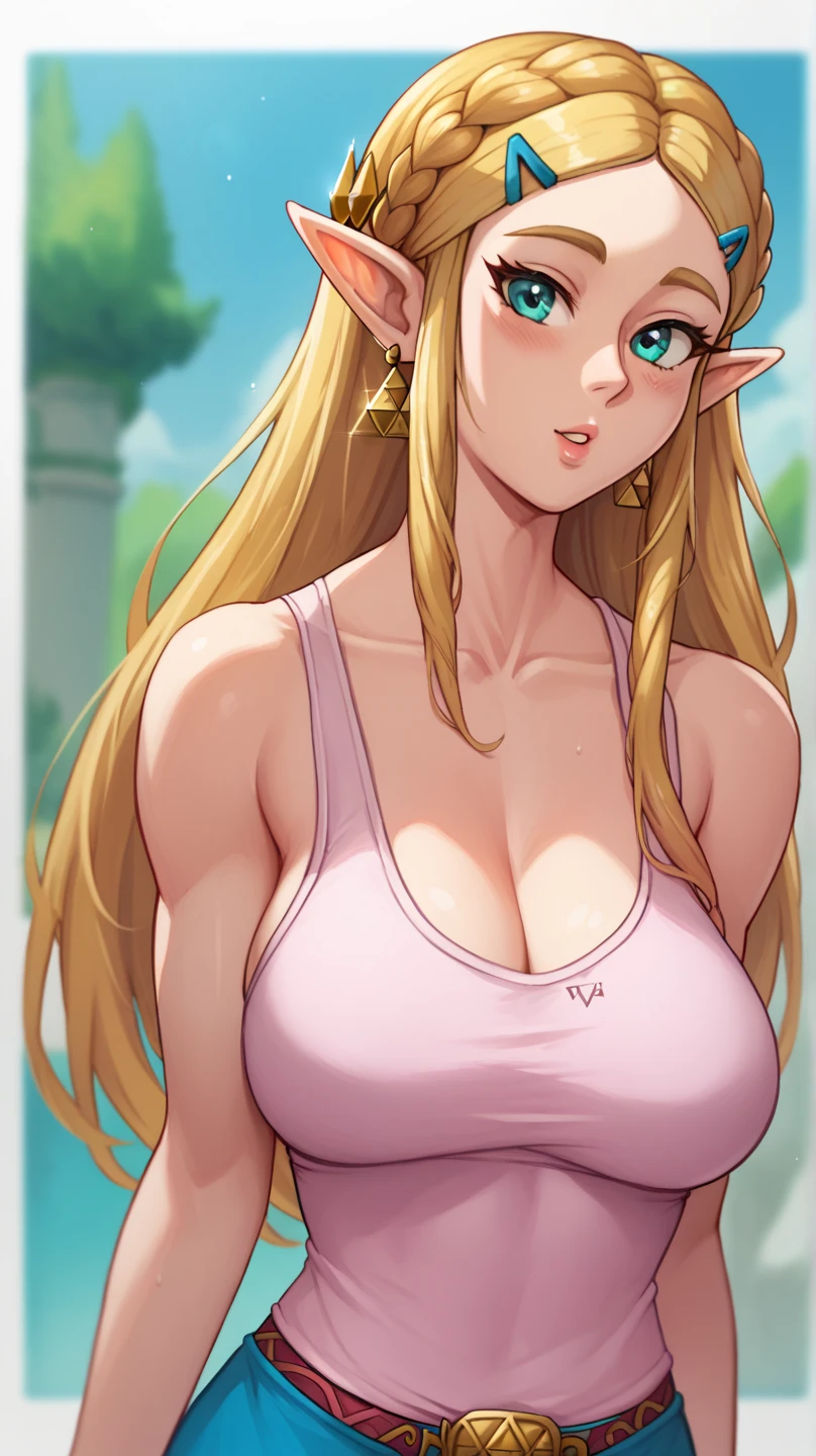 score_9, score_7_up, 1girl, solo, tank top, princess zelda