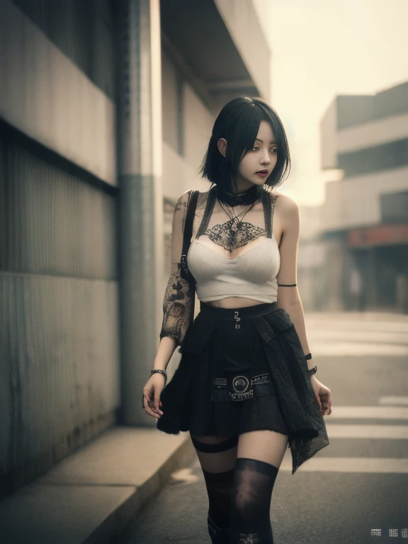  Another World、   DIESEL PUNK   ,    Atmospheric volumetric fog   , masterpiece,    illustrations,  top quality , 8k,      high res  ,    wallpaper,    Cinematic Lighting ,   1 Japanese woman  、   Beauty 、  gothic makeup  、 Big Breasts 、  closeup    、  skirt、Bare legs、  skirtめくり、 rape、