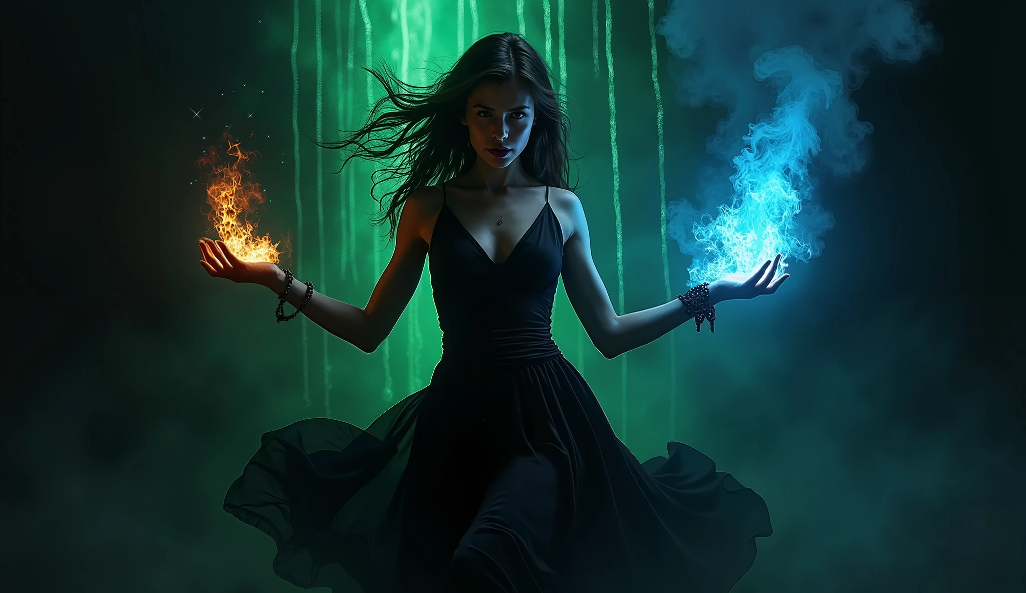 Ghost, glow, mist, woman, fire, magic, spell, calling forth a spirit, chaos, demon