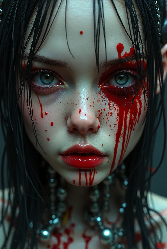 black-red theme, <lora:darkredstyle:0.6>, close portrait, cute woman, detailing, art by Alberto Seveso