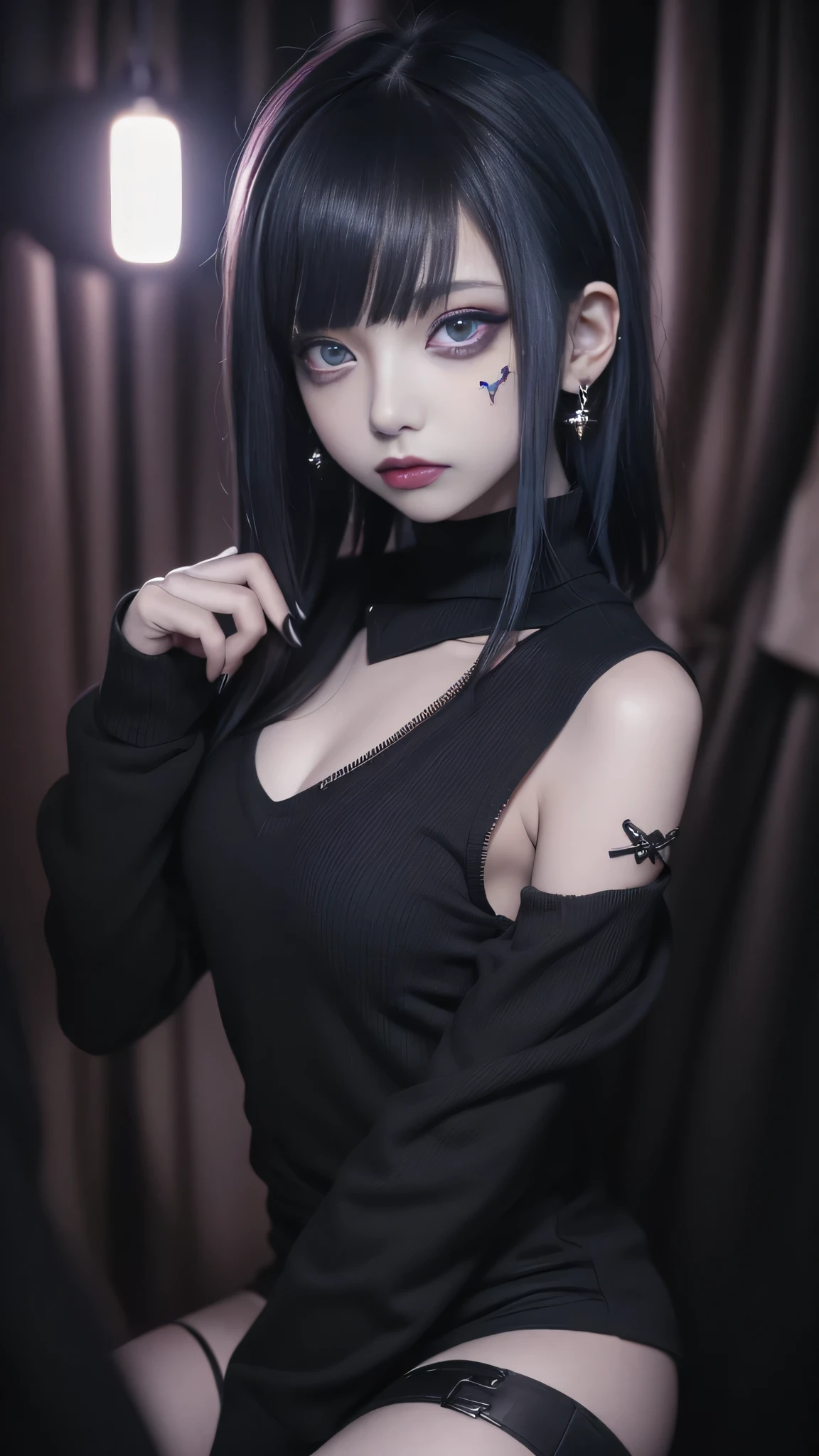 Alarin with blue hair and white shirt posing for photo, real anime girl, anime girl cosplay, Ulzzang, Kurohime cut hair, pure white skin, 1 7 - year old anime goth girl, anime cosplay, inspired by anime, Black-haired Sui Ishida, A mix of anime style and Fujifilm, cruel korean goth girl, cosplay