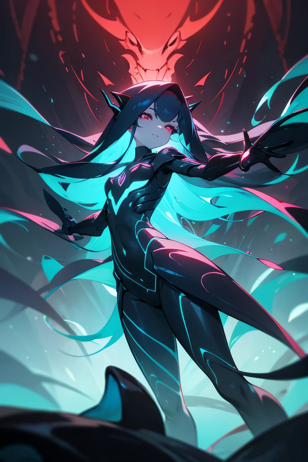 Anime girl with long hair and blue eyes in a black outfit - SeaArt AI