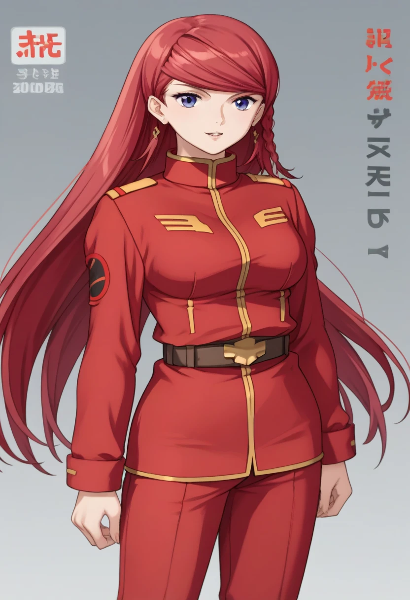 score_9, score_8_ up, score_7_ up, score_6_ up, score_5_ up, score_4_ up,  Source_Anime,  twin blade , Red Hair,  long hair,  Shirley Ramsay,red military uniform