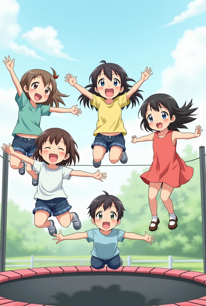 young girl, one foot up, laughing, long brown hair and brown eyes, casual clothes, standing on one leg, standingin a toy town, there are small toy housesa round her, shes crushing the small houses, she having fun, shes playing a giantess