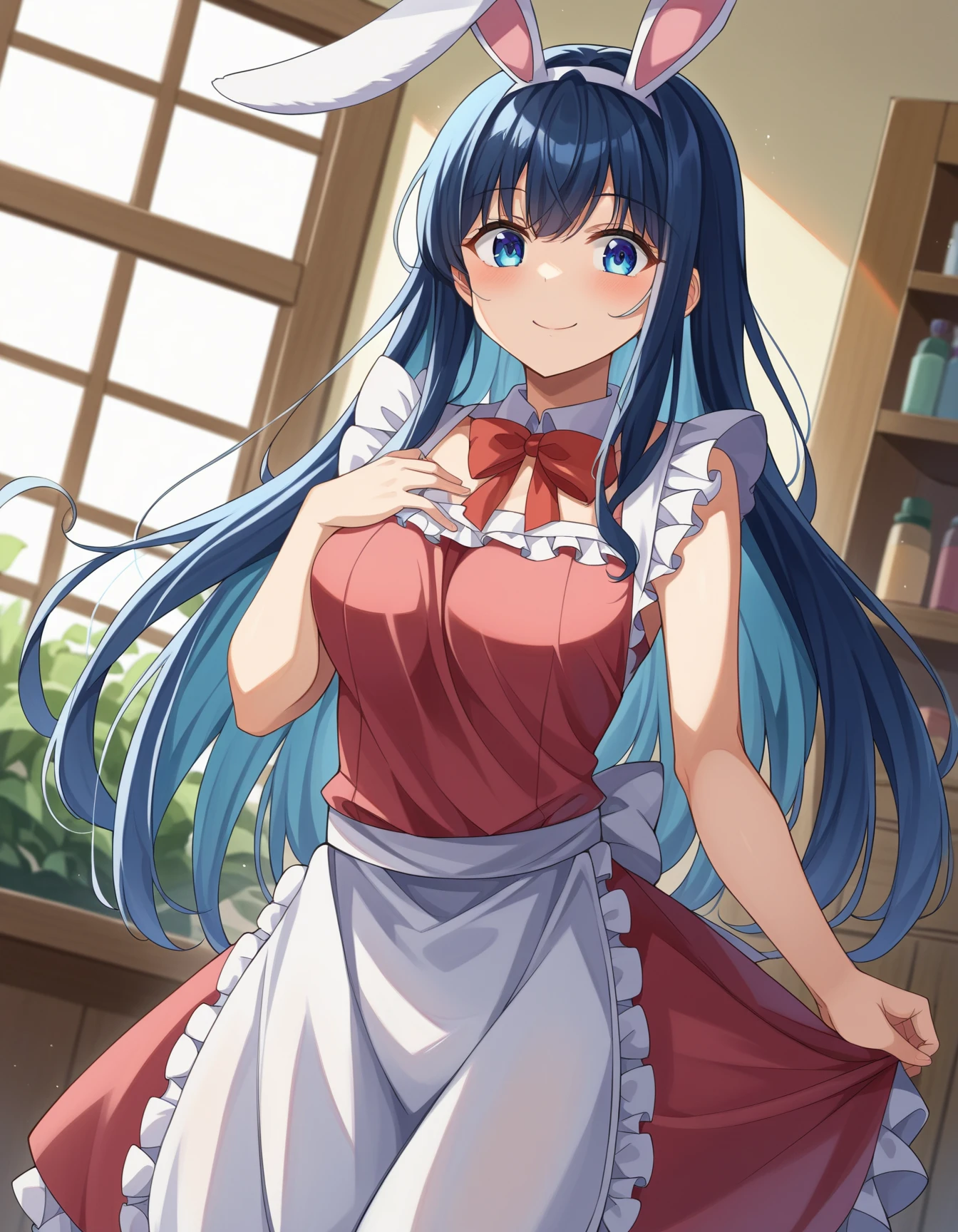  score_9、 score_8_ up、 score_7_ up、 Source_anime、

Alice mono novel 、Alice mono novel 、 animal ears 、 black hair band、 fake animal white rabbit ears、Blue Eyes、 long hair、非常に long hair、

 apron、青い dress、襟付き dress、 dress、Frills dress、Frills、白い apron、blue hair

Smile 、

 viewers、 cowboy shot、 Dutch angle 、solo、whole body