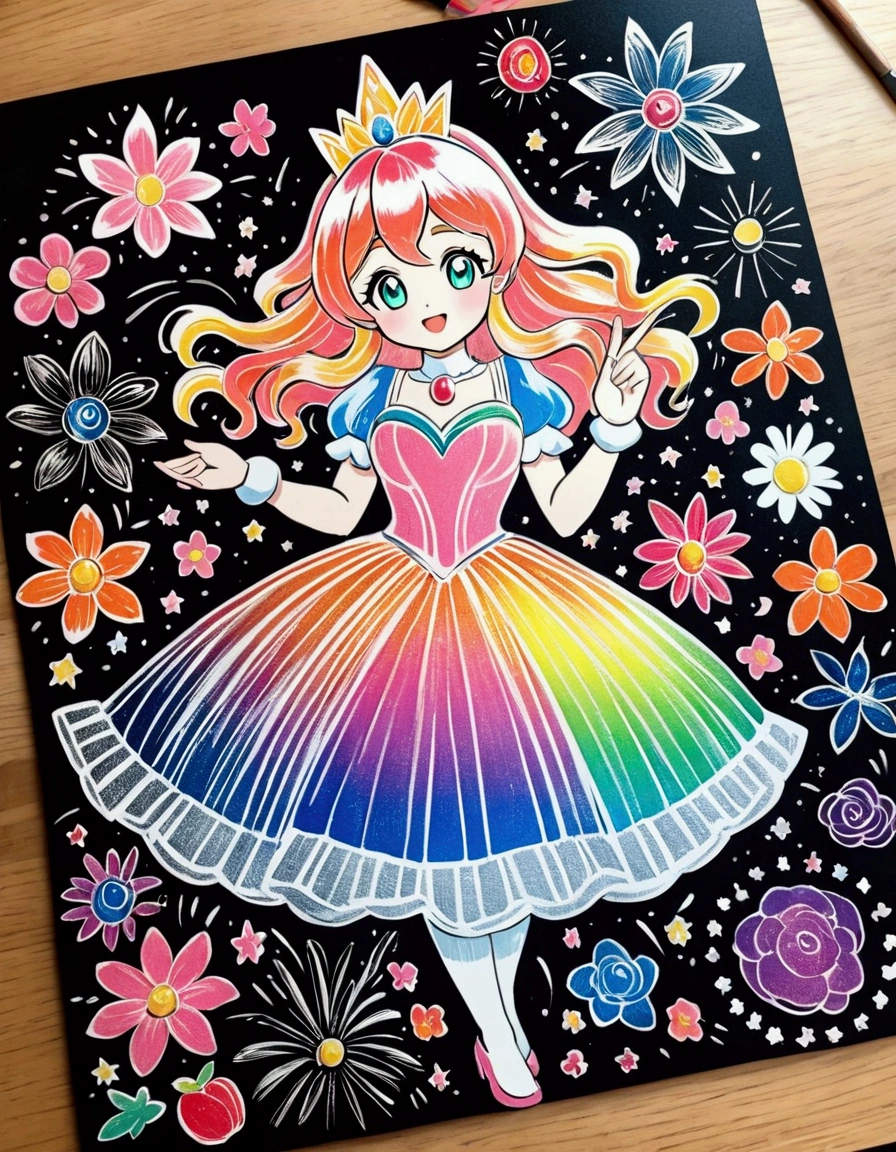 Scratch art, Art Foil Rainbow, Rainbow Magic Scratch Paper, Scratch art flowers 💐, Rainbow foil princess peach, Scratchboard Art, Art Therapy, A new sense of elegance and strangeness, 