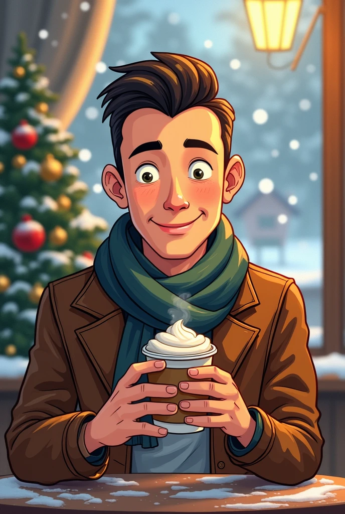 ((best quality)), ((masterpiece)), (detailed), a young hairy man, large cardigan, big dick, big dick, ((perfect dick)), big balls, lots of cum everywhere, winter, standing on balcony, drinking coffee,