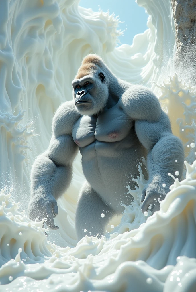 <lora:Aether_Snow_v1_SDXL_LoRA:1.0> photo of a gorilla made of snow, in a rain forest, cinematic