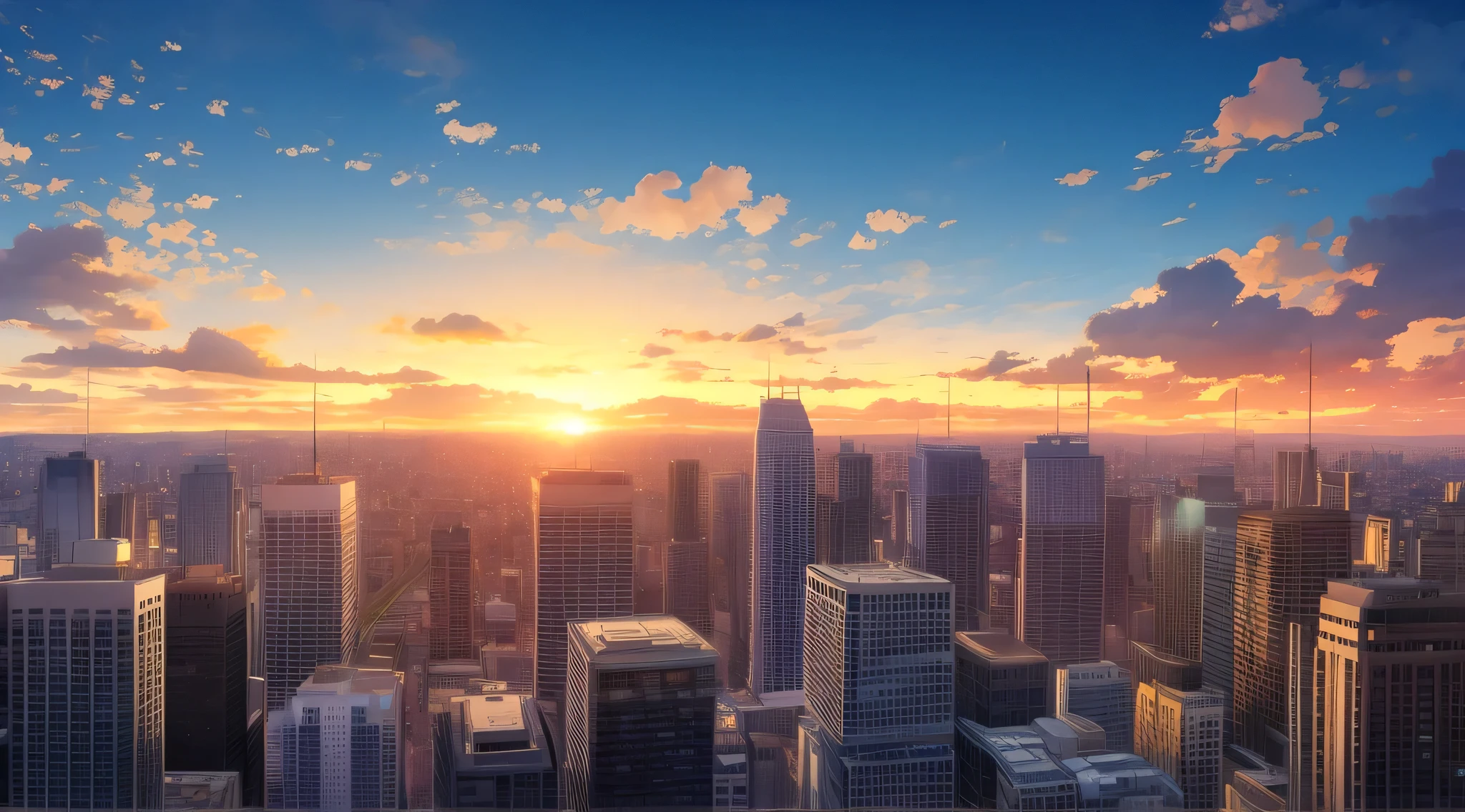 sunrise City, mixed with nature, sunset style, ultra-high quality, ultra detailed, 4k