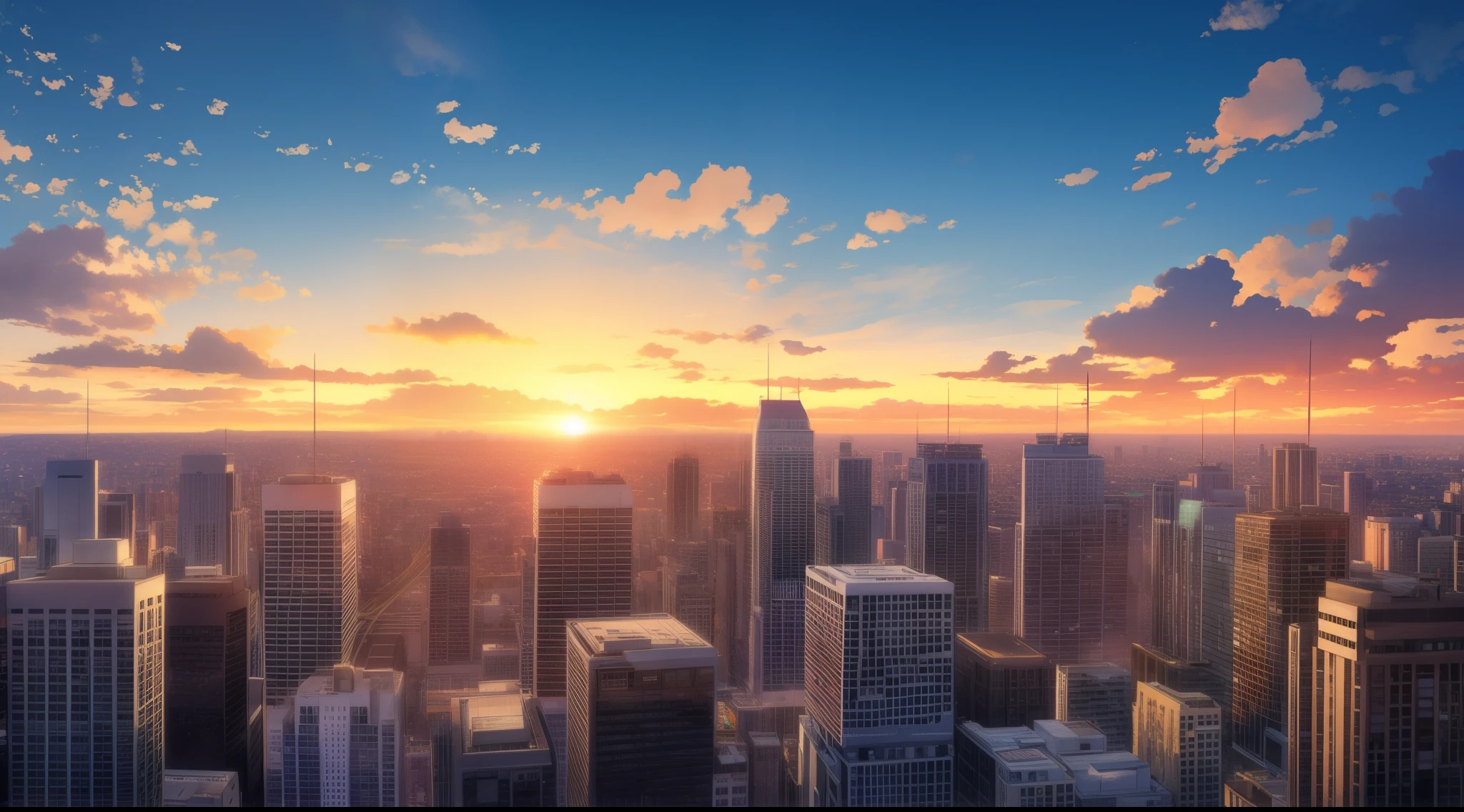 sunrise City, mixed with nature, sunset style, ultra-high quality, ultra detailed, 4k