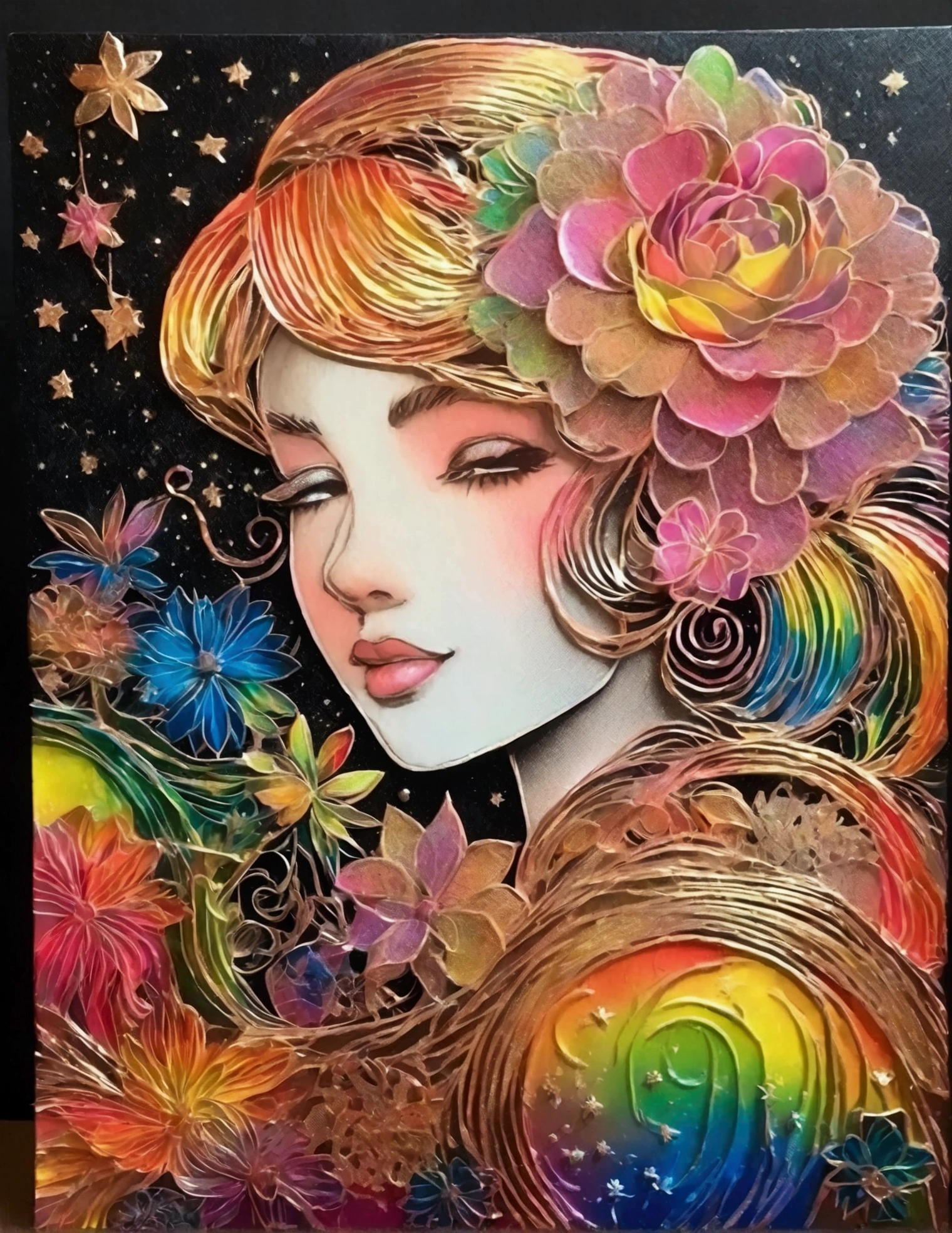 Scratch art, Art Foil Rainbow, Rainbow Magic Scratch Paper, Scratch art flowers 💐, Rainbow foil princess peach, Scratchboard Art, Art Therapy, A new sense of elegance and strangeness, fantasy, Dripping Art page. blurry light particles