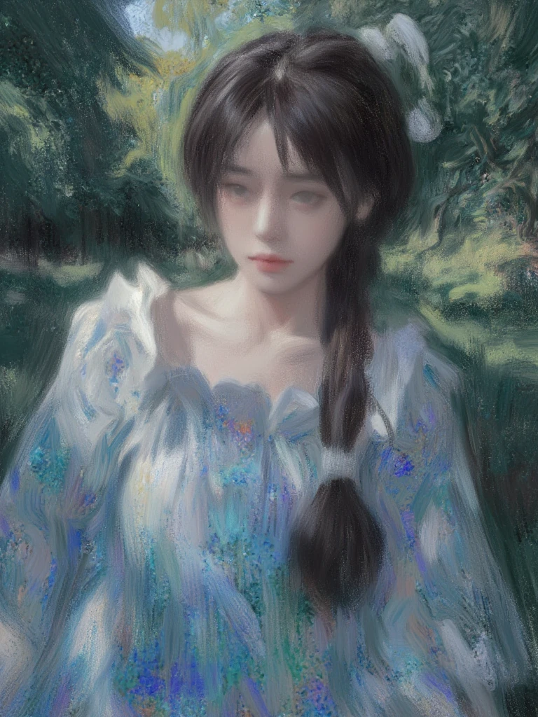 girl,whole body,in the park,An impressionistic painting style depicting the natural beauty of a chinese young girl, , semi-close-up