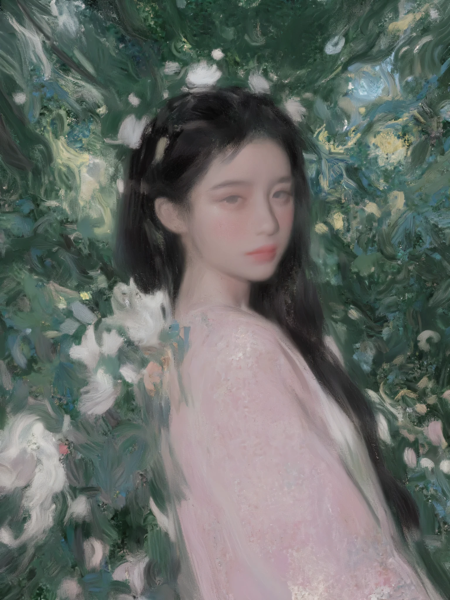 girl,whole body,in the park,An impressionistic painting style depicting the natural beauty of a chinese young girl, , semi-close-up