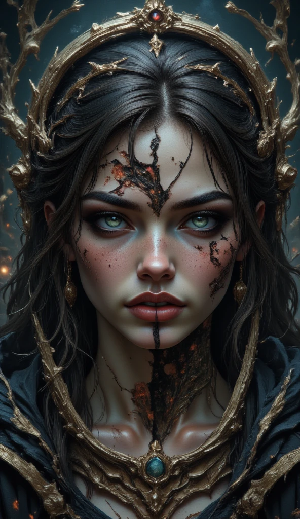 1_The woman, Demoness, full height, very extremely beautiful, Long hair, Smooth cleaning, White Skin Skin. Photorealistic , Cinematic picture , high detail , dynamic, Expressive image , detailed skin texture , Graceful figure , Sexy Lucifer Girl , Tatoo , The Dark Angel of the Underworld , Otherworldly gloomy image , Different world , The Vampire Chronicles by Brian Lumley , gustave dore , The Divine Hell of Dante Alighieri , Italian Renaissance, Great art. Magic and cyberpunk merged into one. warm colours, Contrasting light with cold backlight on the side, Expression of volume and shape, качественная 3D визуализация, Rendering, tmasterpiece. Top Quality , Prehistory of the bones of the skull , Horror style , Darkened , Grainy , hazy .
2_The grace of her body, grace, perfect figure, Dark textured silhouette, high-quality 3D modeling, Dark image,
a woman long hair, to the waist, black metal, tight leather pants, Rockstar, Demonic image, Body in tattoos, The Vampire Chronicles, Corset belts, Body fasteners & contour, Knives, skulls, dice, woven into her armor, Warrior of Darkness , Hell's Angel.
3_High image quality, 4k | Ultra HD | Full HD, cinematic rendering, 3D визуализация - шедевр, TOP computer graphics ART. Full-Width Unity 8K Rendering, Motion Capture, pores skin, Dark lighting, Strong shading, Detailed, Detailed Face (Bright, Photorealistic, Realistic, dramatic, Dark, sharp-focus, 8K). Highly detailed textures, cloth, material, Leather, Metal, Cadaveric decomposition, bones, skulls. texture, hiquality, (Grayscale, Red, black, Nuts and bolts., Metallic luster), Magic amulets on the chest, Kabbalistic symbols. Film grain, Dust and particles in the air.
4_ Background environment; Another world - Hell, River Styx, Souls of dead sinners, Gorges with red-hot magma, red light, In a dark grotto, darkness)!. studio light, side, Koh