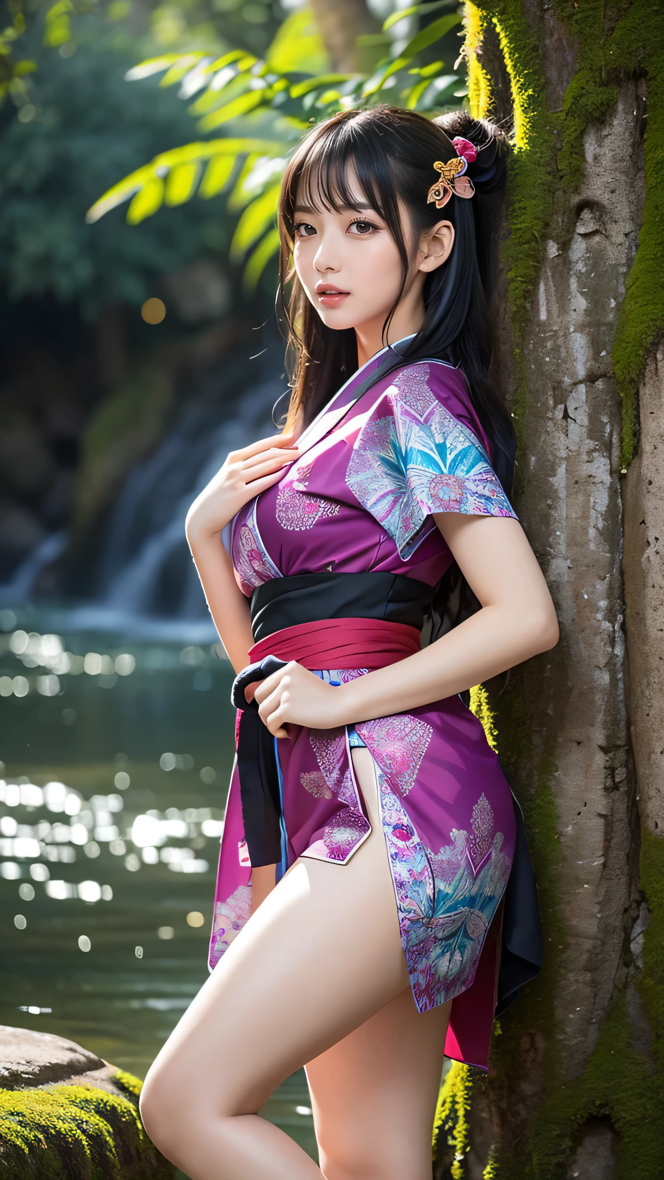 最high quality、high quality、Best image quality、8k、最High resolution、High resolution、最high quality、masterpiece、RAW Photos、whole body写真、Detailed and realistic human body、Detailed and realistic skin、Realistic face in every detail、Detailed and realistic eyes、Detailed and realistic lips、Detailed and realistic teeth、Detailed and realistic ears、Detailed and realistic hair、Realistic reproduction of every detail、((Beautiful Hands(Thumb 1、reference4))、Realistic feet down to the last detail、Realistic breasts down to the last detail、Realistic areola down to the last detail、Realistic nipples down to the last detail、Realistic pussy down to the last detail、Realistic vagina down to the last detail、Detailed and realistic clitoris、Realistic anus down to the last detail、((Beautiful Japanese Girl))、(Japanese Model)、((Beautiful 12 year old girl))、((Elementary school girl))、(Black Hair)、(Straight hair)、((whole body))、((immature body shape))、((Small breasts、Flat Chest))、(whole body光沢肌、Fair skin)、Mini Kimono、Mini Yukata、Japanese tradition、Japanese garden、((Colorful floral pattern(See-through kimono、see-through yukata))、((lying in the garden(Poses that make your thighs look sexy))
