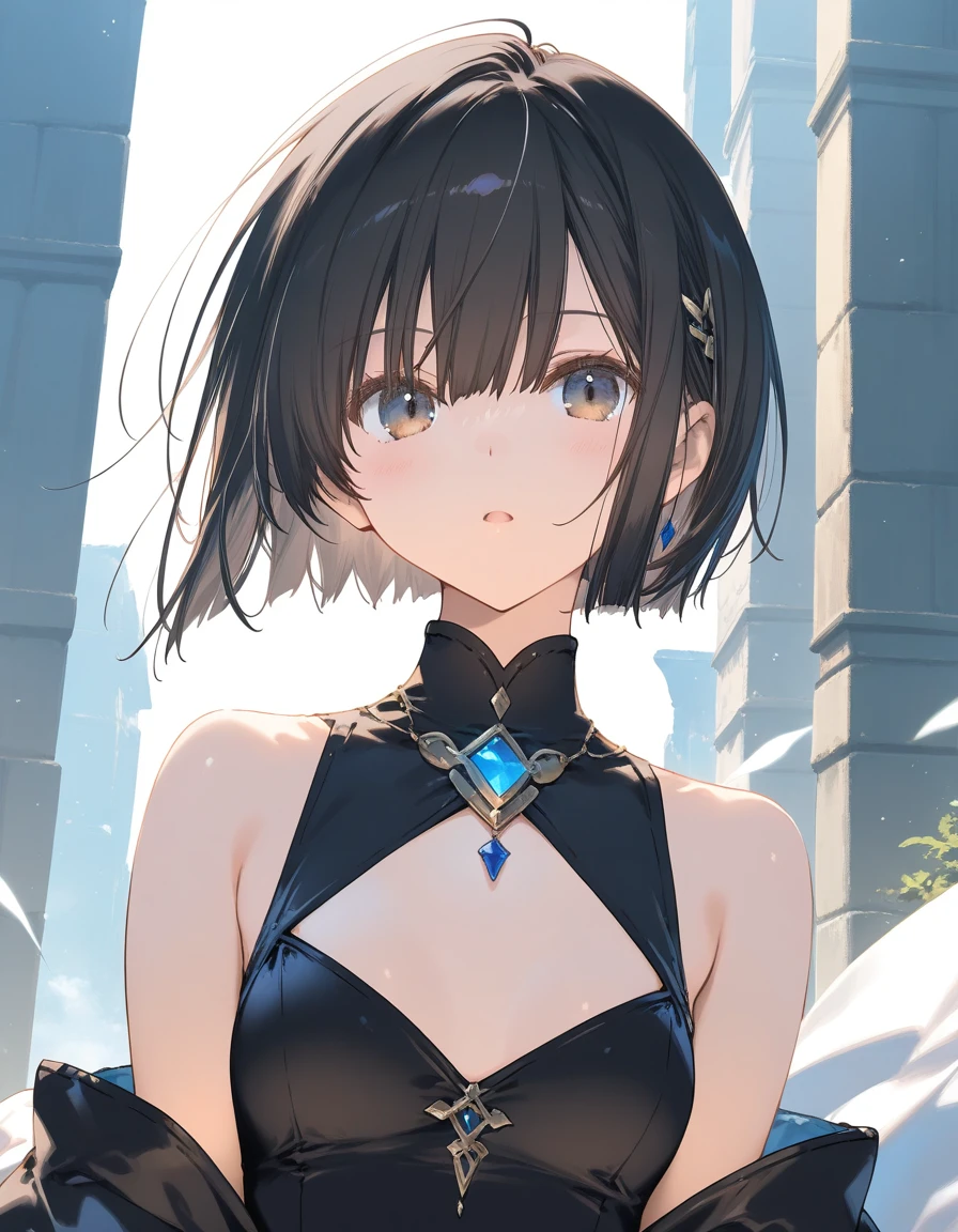 1girl,  little female, black hair, short hair, bob cut, small breasts, beautiful detailed eyes,open mouth,expressionless, outdoors,wind,fantasy, game CG, break,(artist:mitsumi_misato),artist:fujiyama,artist:kokonoka, (artist:amazuyu_tatsuki:0.5),(artist:tsunako:0.3),(artist:fuzichoco:0.3),break,(masterpiece), (best quality), (ultra-detailed),(Detailed Lighting), very aesthetic, newest, beauty illustration,super detailed skin, (masterpiece), (best quality), (ultra-detailed), very aesthetic lighting,newest ,hi res,absurd_res,shiny skin,2023, shaded,digital media (artwork), realistic lighting, 16k, 8k,highres, source_anime, official_art, photoshop_(medium)