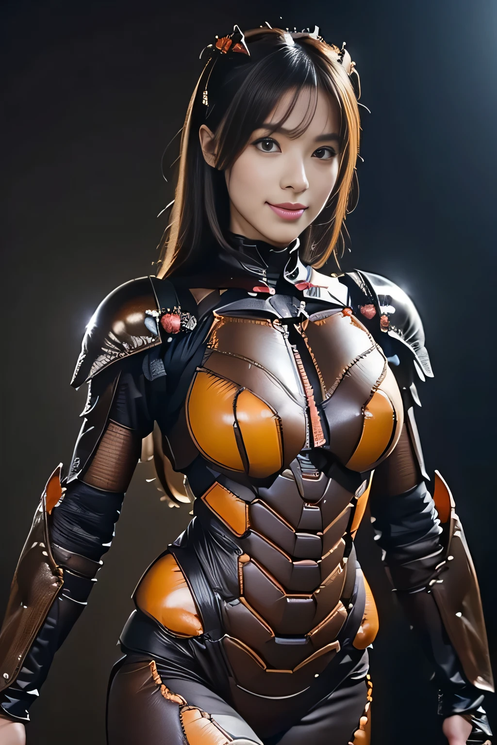 (high resolution,masterpiece,best quality,extremely detailed CG, anime, official art:1.4), realistic, photo, amazing fine details, all intricate, gloss and shiny,awesome many layers, 8k wall paper, 3d, sketch, kawaii, illustration,( solo:1.4), perfect female proportion,villainess, (fusion of dark brown cockroach and lady:1.4), (brown cockroach form lady:1.2), (brown cockroach lady:1.2), (fusion:1.2), (solo:1.4), (evil smile:1.2), muscular, abs, (cockroach brown exoskeleton bio insect suit:1.4), (cockroach brown exoskeleton bio insect armor:1.2), (brown transparency cockroach wing:1.4), (brown cockroach antennae:1.3),