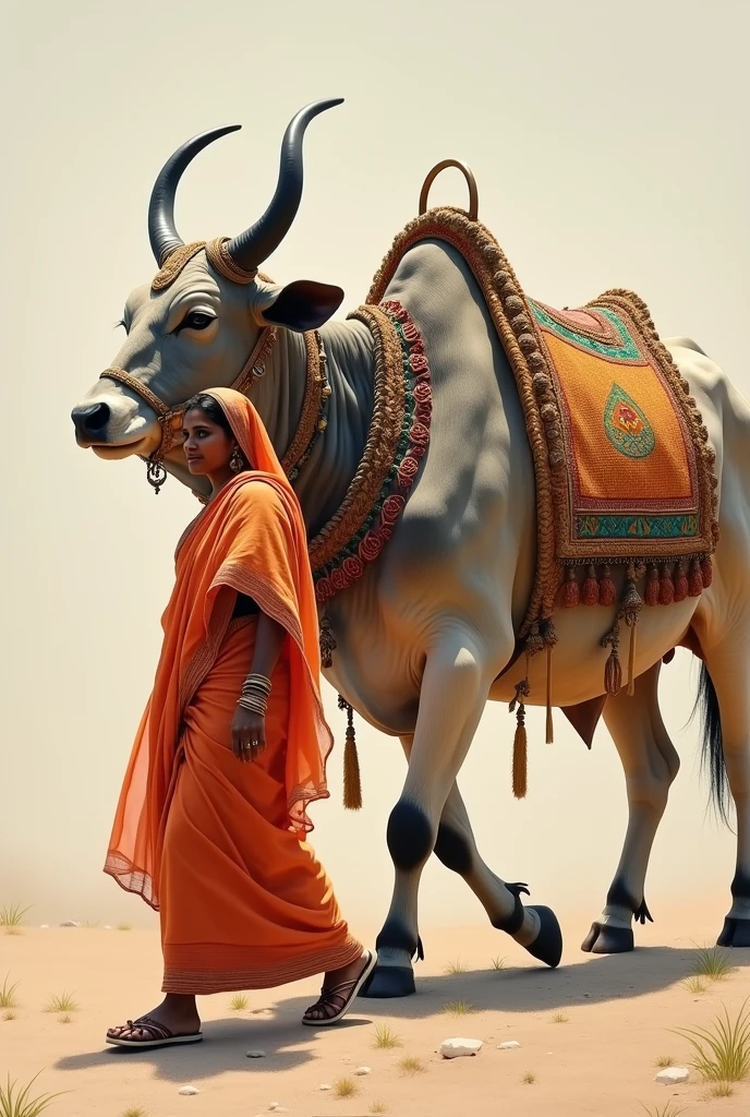 Indian poor woman is making a big cow out of banana
On road are watching