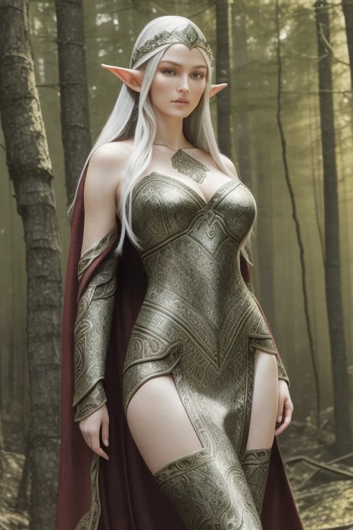  Meet the enchanting elven woman ,  elf princess Arwen , with a slender figure that widens at wide hips,  sporting a super realistic small waist .  Her skin is immaculate and white ,  your unsurpassed beauty among those of your kind .  Your face is a wonder of realism hyperdetailed ,  Each meticulously crafted line .  She wears voluptuous elven clothes ,  to your perfect anatomical measurements ,  clinging to her shape in adapted super-resolution . The suit ,  although intricately woven ,  exudes a cinematic allure . bathed in the soft ,  natural light under the forest canopy ,  her delicate features come to life on 3 :3—15.2—