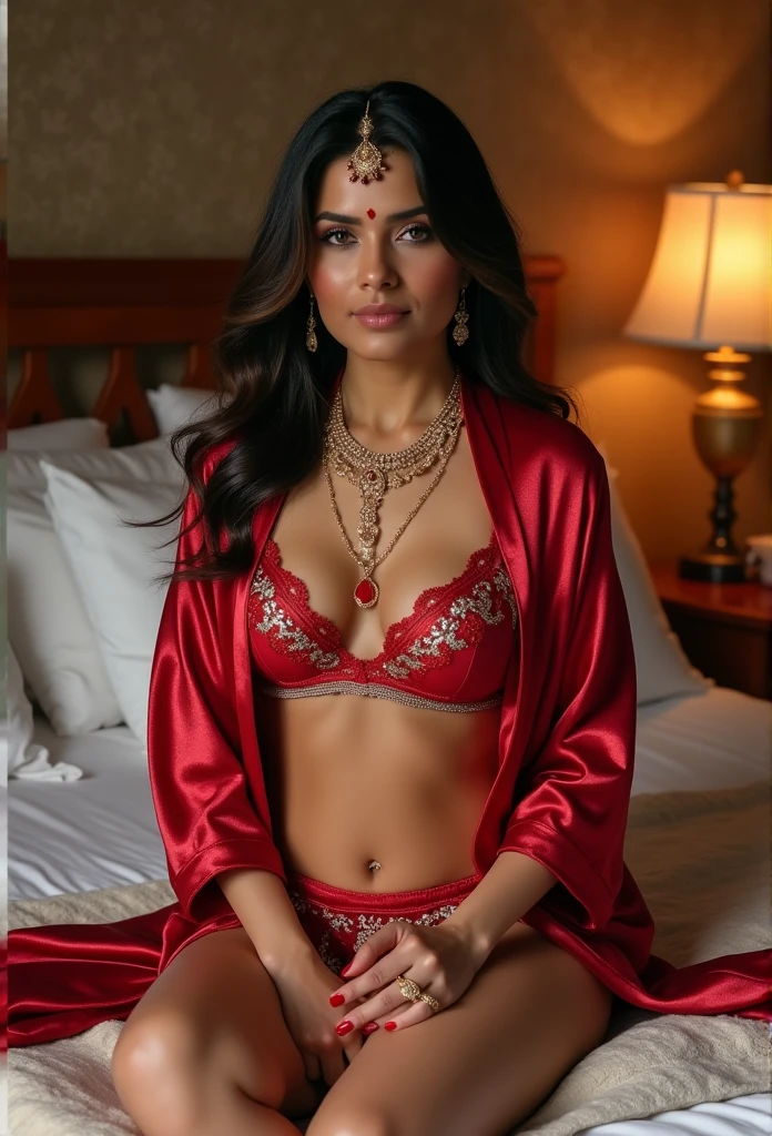 Masterpiece, beautiful saudi girl ((sitting on a vintage chair , open legs, show camel toe, red silk laced abaya), brunette, residential quarters, cleavage, very detailed, dramatic lighting, digital art trending on Artstation 8k HD high definition detailed realistic, detailed, skin texture, hyper detailed, realistic skin texture, armature, best quality, ultra high res, (photorealistic:1.4), high resolution, detailed, raw photo, sharp re, by lee jeffries nikon d850 film stock photograph 4 kodak portra 400 camera f1.6 lens rich colors hyper realistic lifelike texture dramatic lighting unrealengine trending on artstation cinestill 800, transparent Bikini