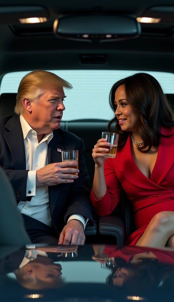 Joe Biden dressed as a high end call girl, picking Donald trump up at a bar. High resolution.
